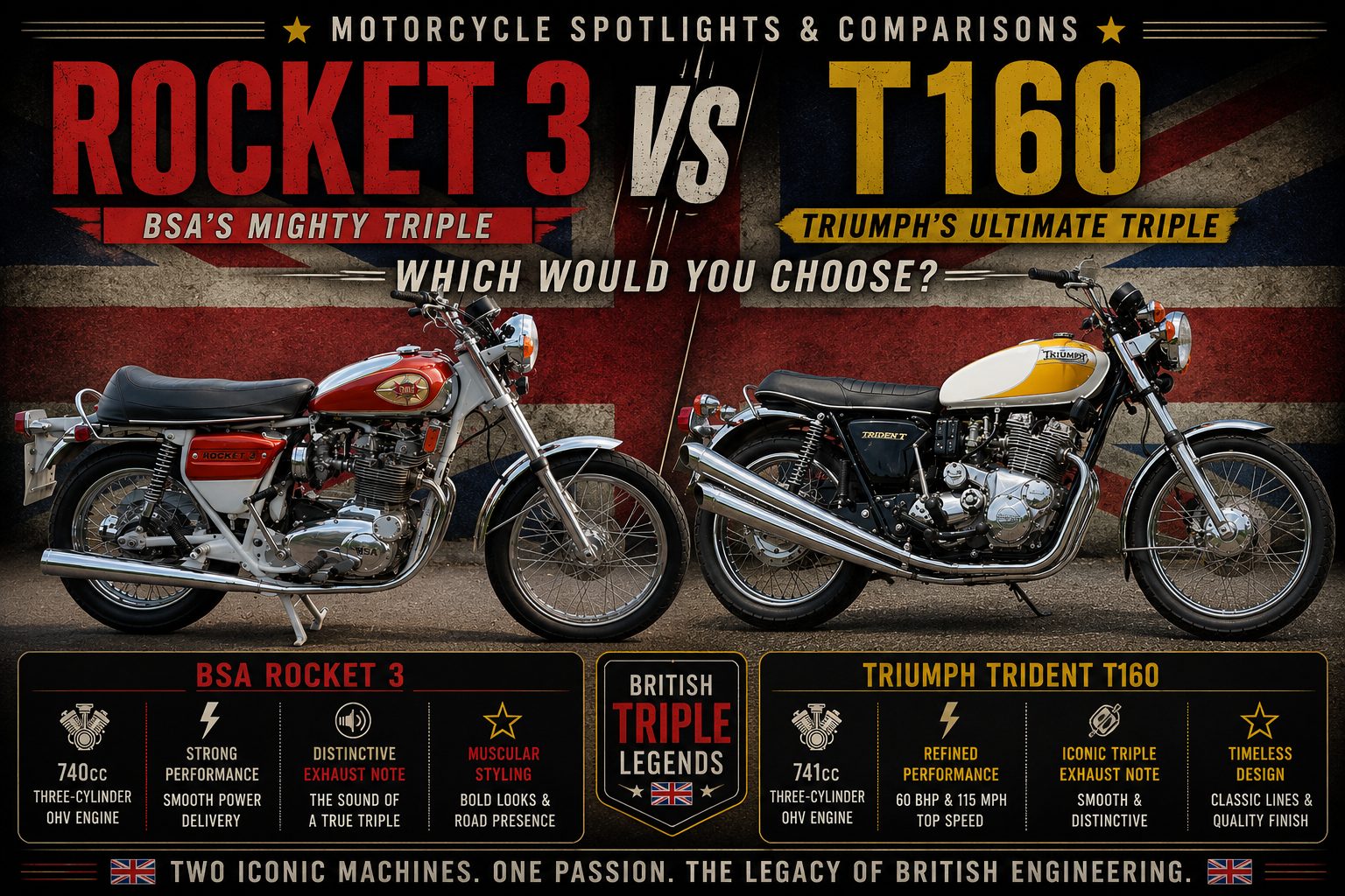 BSA Rocket 3 vs Triumph Trident T160 – Which British Triple Gets Your Vote?