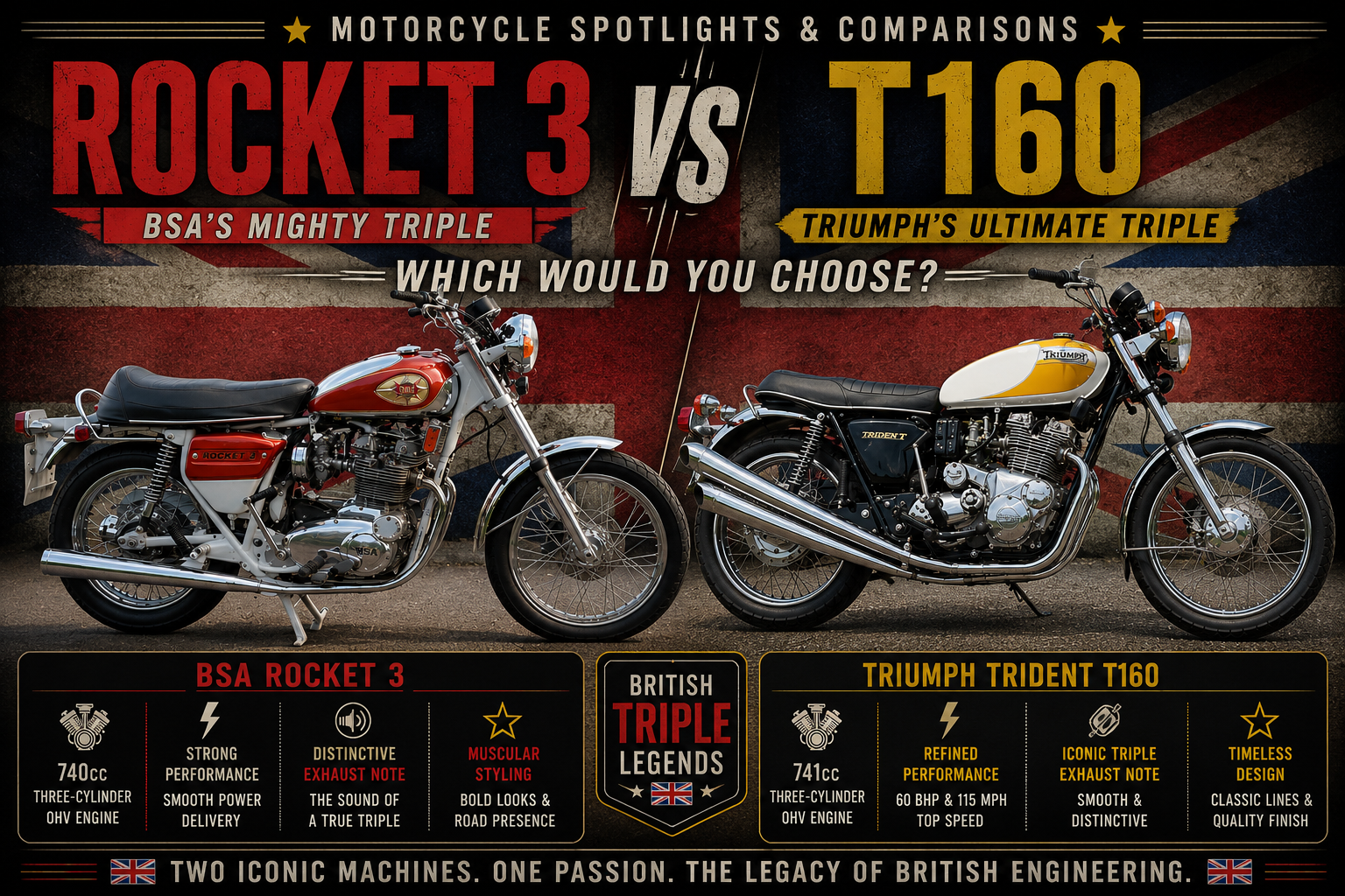 BSA Rocket 3 vs Triumph Trident T160 – Which British Triple Gets Your Vote?