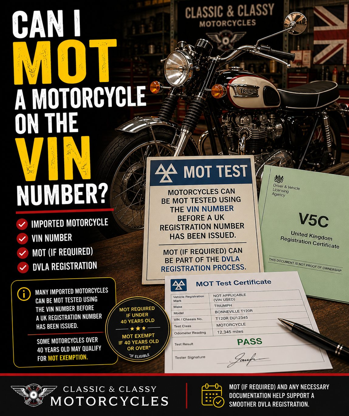 Can I MOT a motorcycle on the VIN number