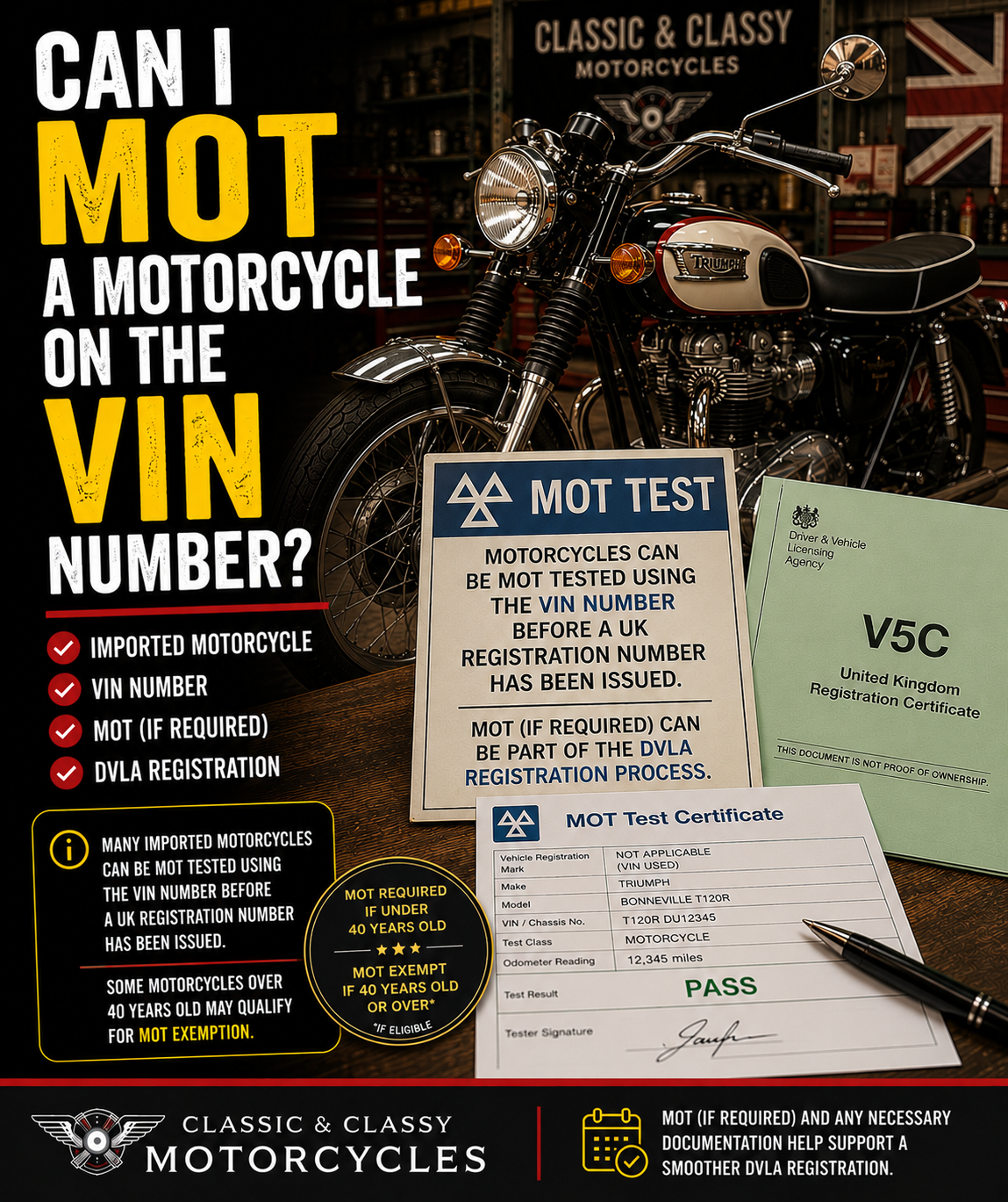Can I MOT a motorcycle on the VIN number