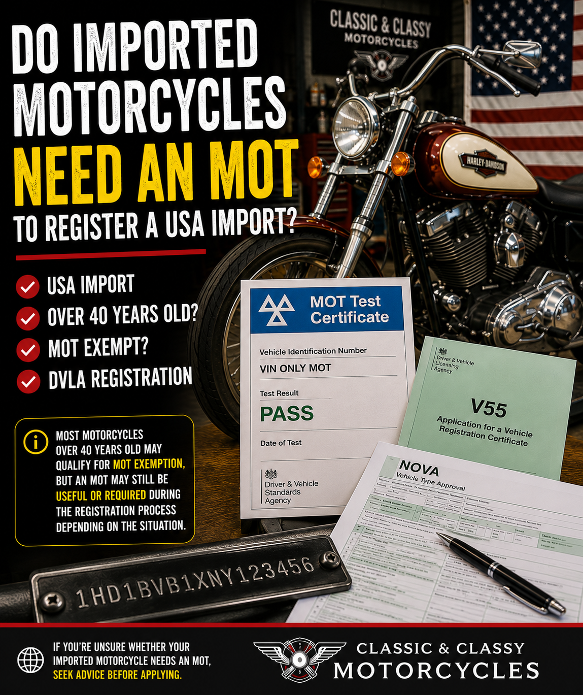 Do imported motorcycles need an MOT to register a USA import
