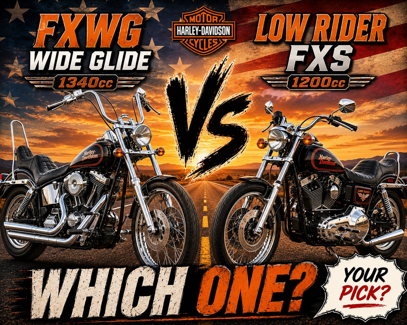 Harley-Davidson FXWG Wide Glide 1340cc vs Harley-Davidson Low Rider FXS 1200cc