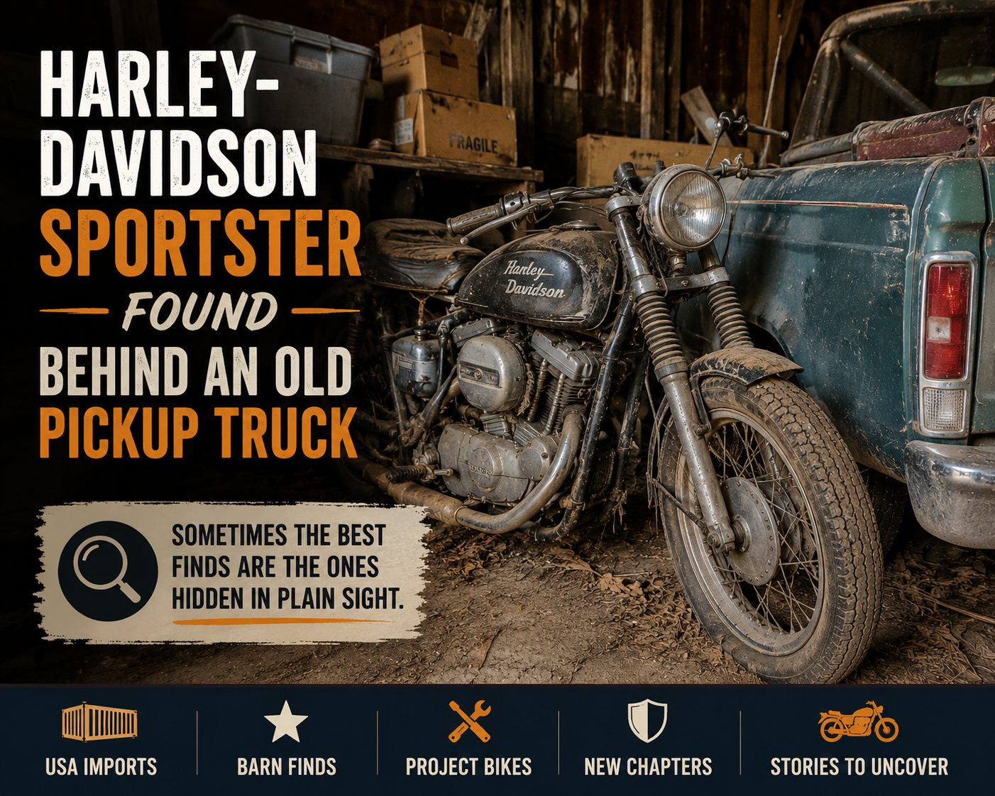 Harley-Davidson Sportster Found Behind an Old Pickup Truck