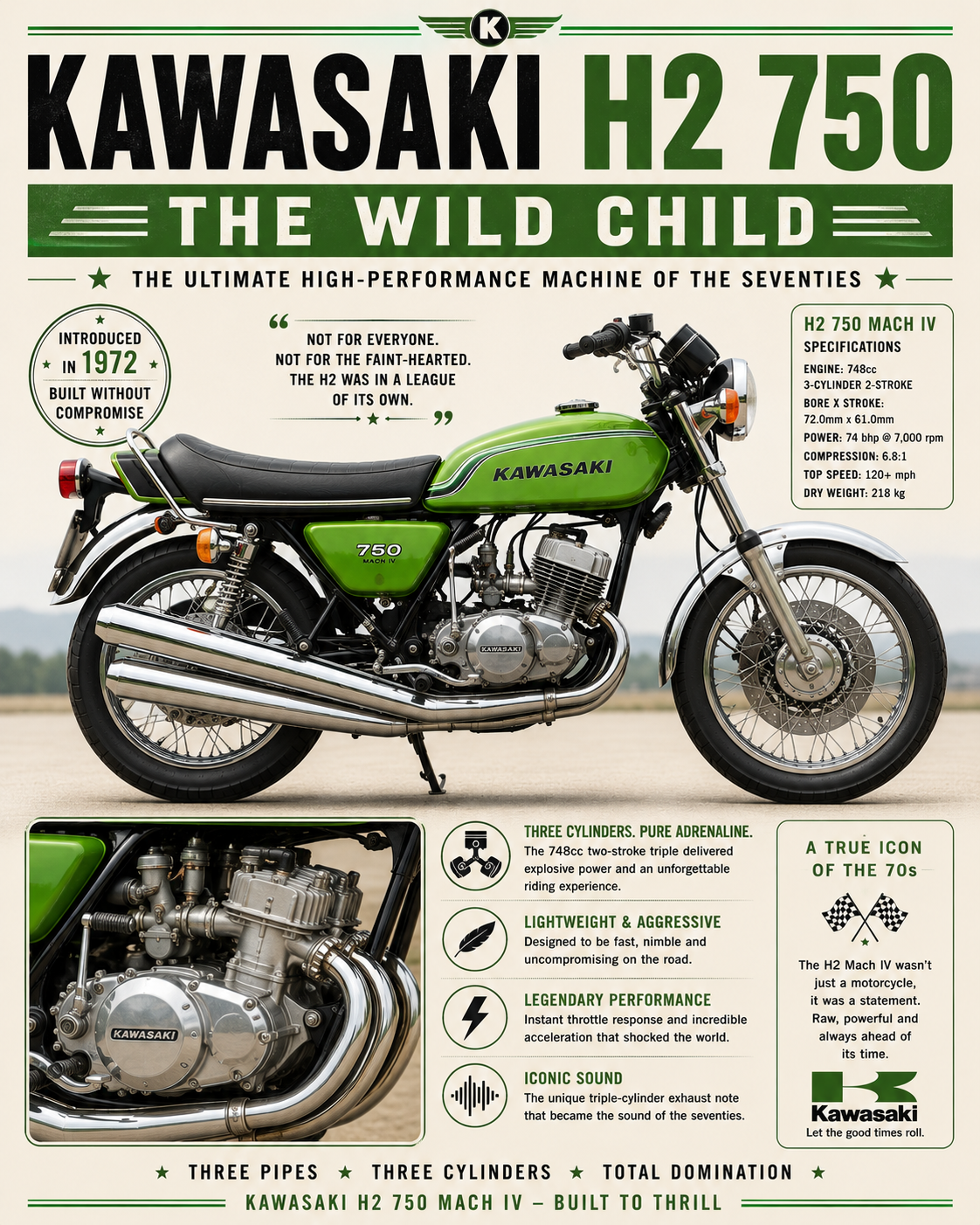 Kawasaki H2 750 Mach IV – The Wild Child of the Seventies