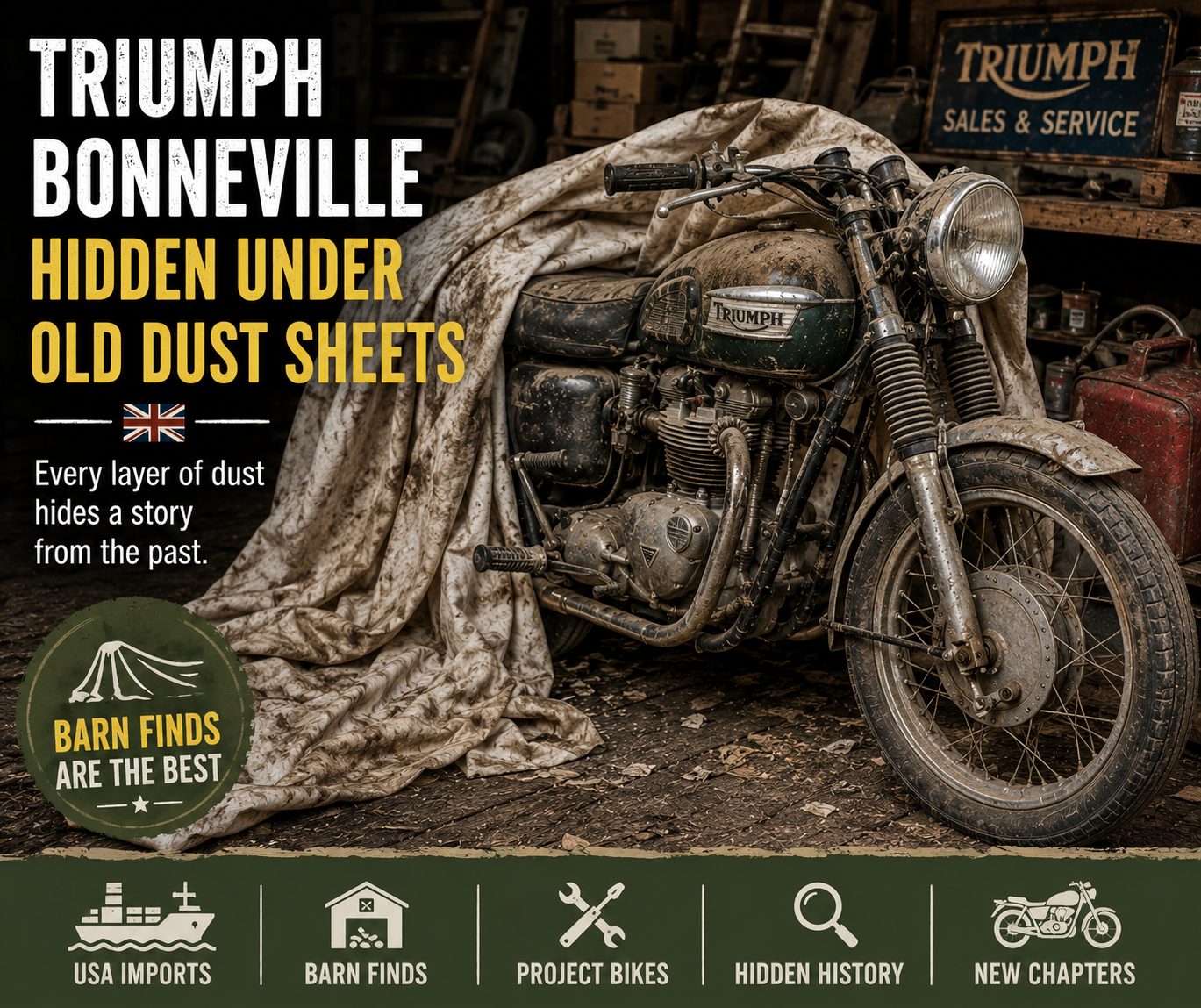 Triumph Bonneville Hidden Under Old Dust Sheets