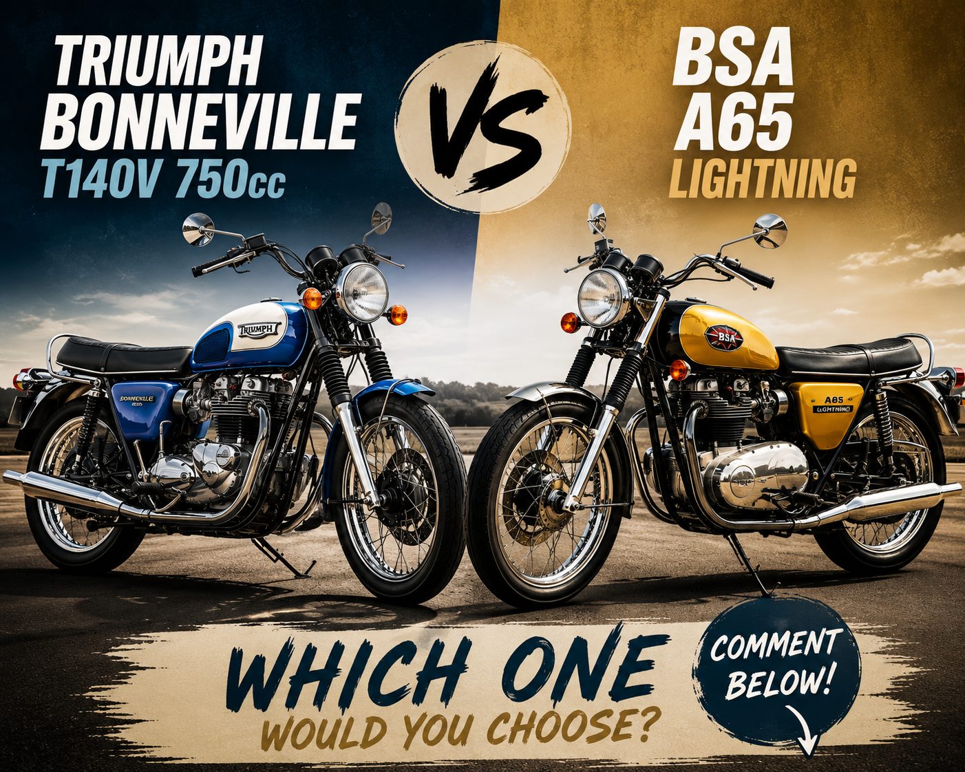 Triumph Bonneville T140V 750cc vs BSA A65 Lightning
