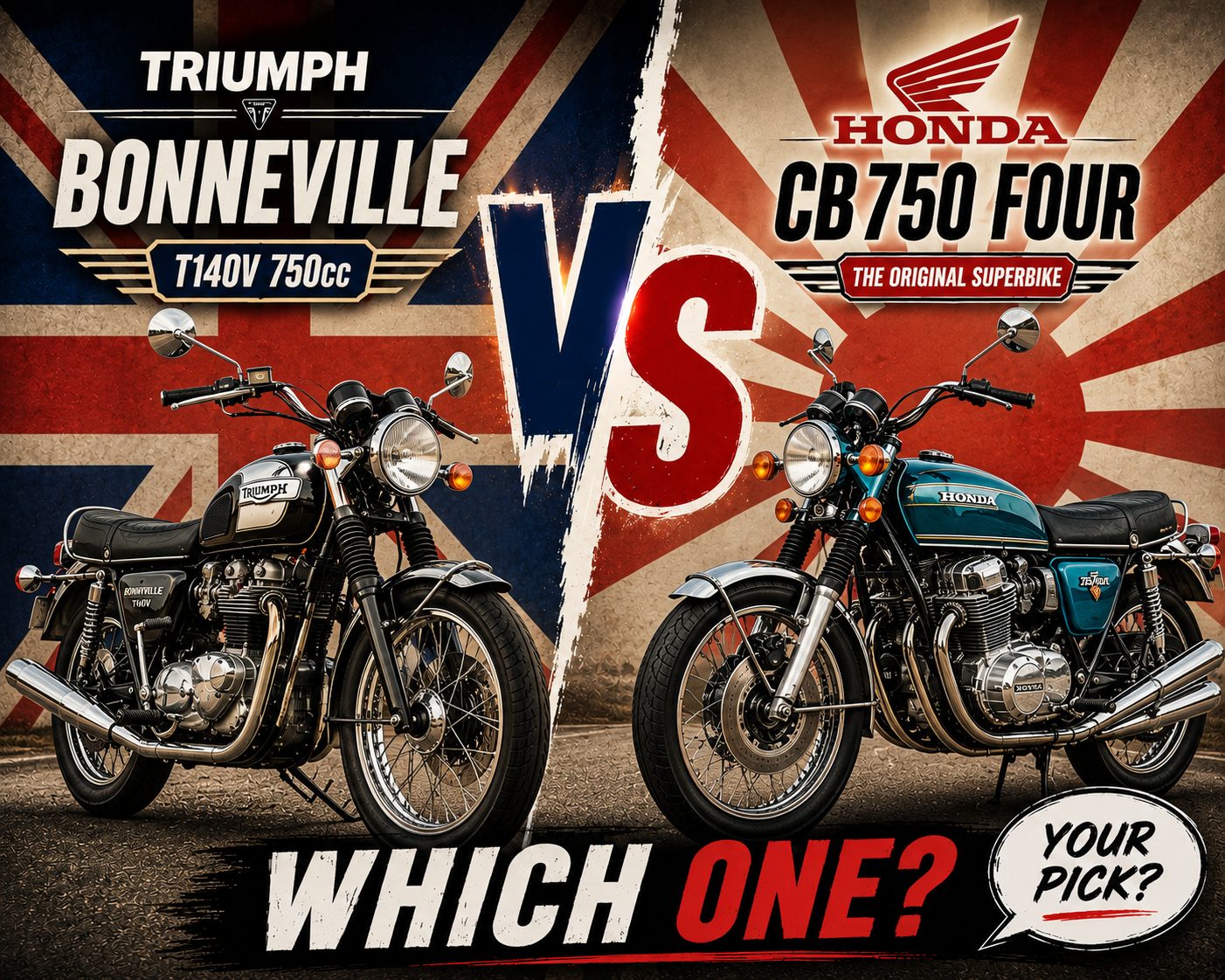 Triumph Bonneville T140V 750cc vs Honda CB750 Four