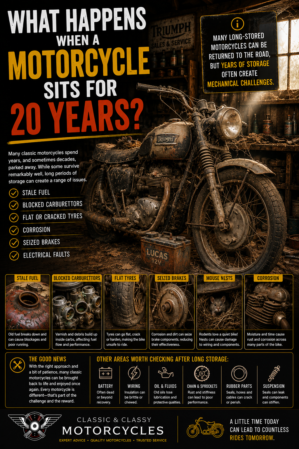 What happens when a motorcycle sits for 20 years