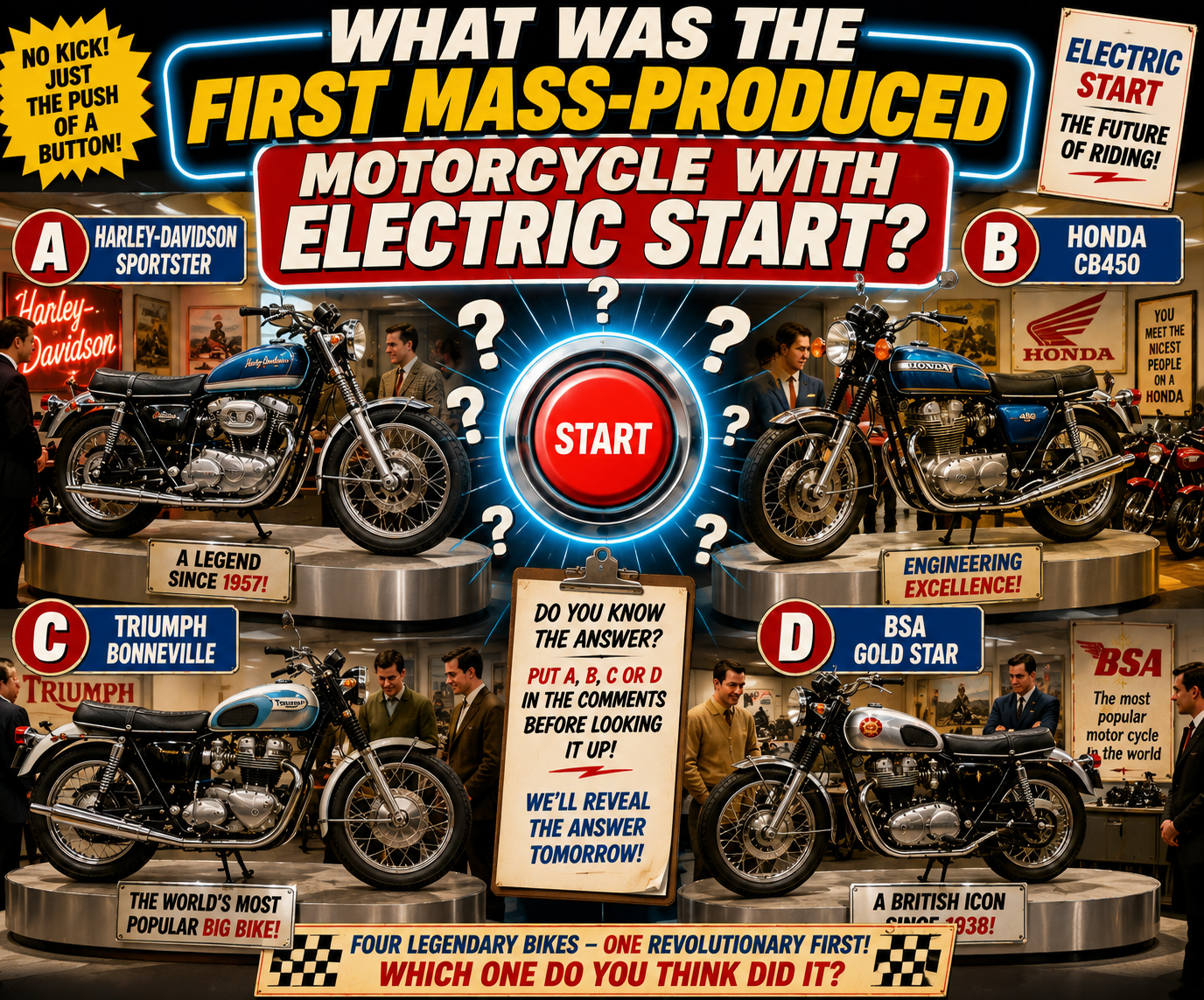 What was the first mass-produced motorcycle with electric start?