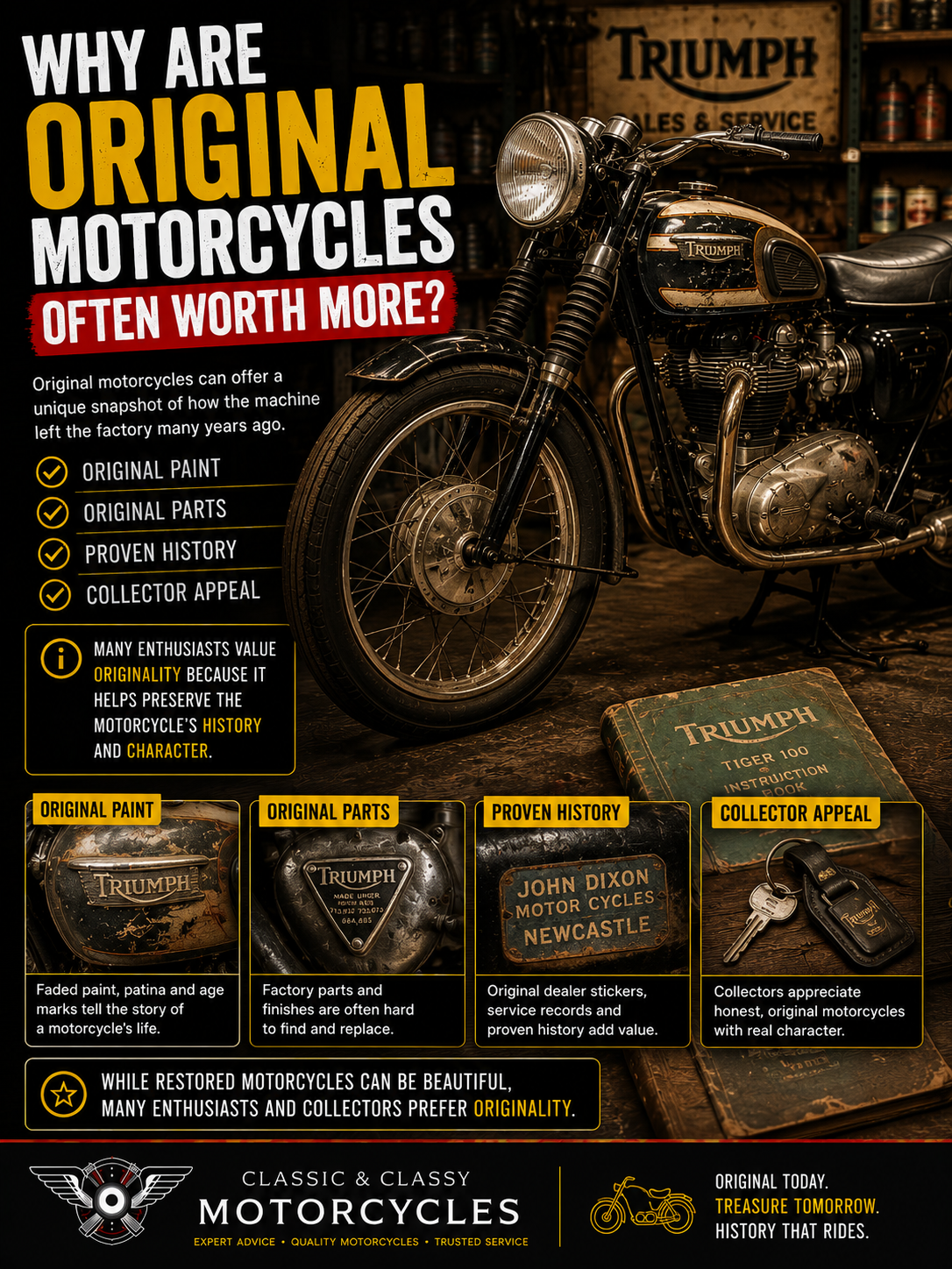 Why are original motorcycles often worth more