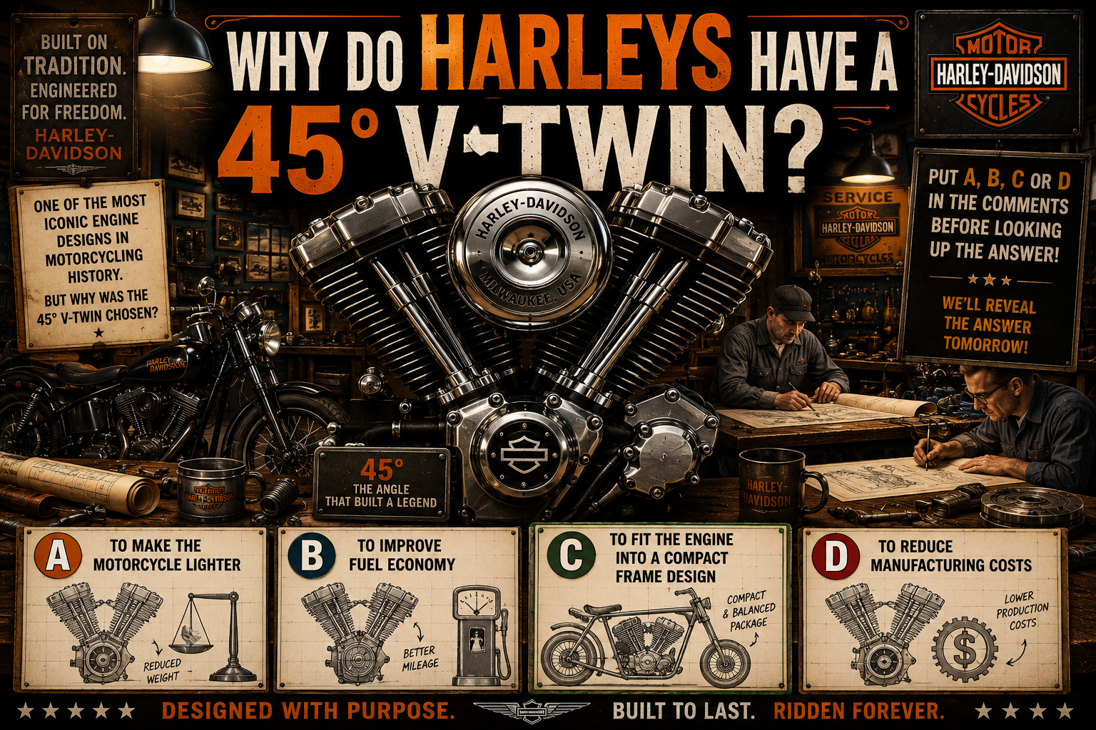 Why do Harley-Davidsons have a 45-degree V-twin engine?