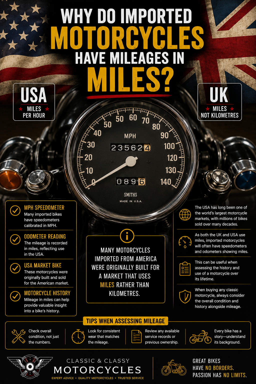Why do imported motorcycles have mileages in miles