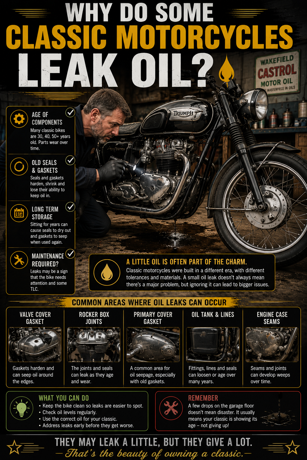 Why do some classic motorcycles leak oil