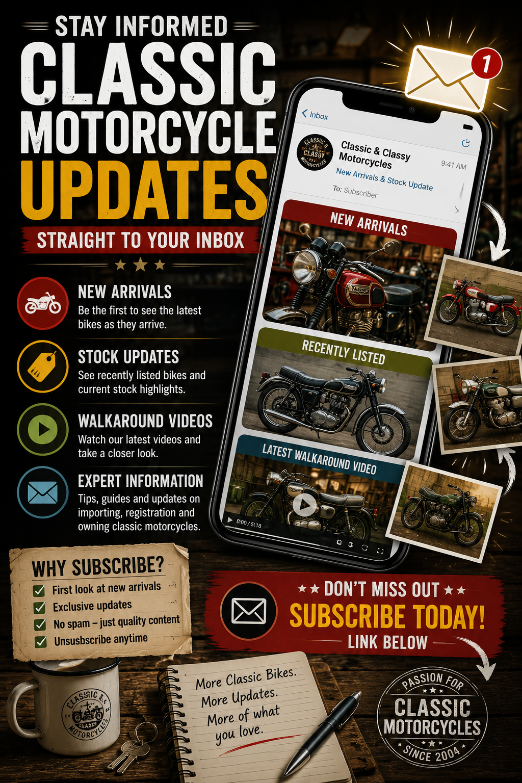 Why subscribe to our Classic Motorcycle Updates