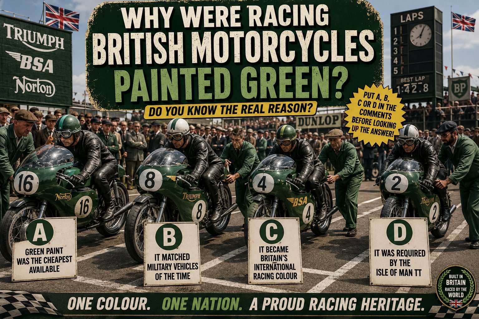 Why were racing British motorcycles painted green?