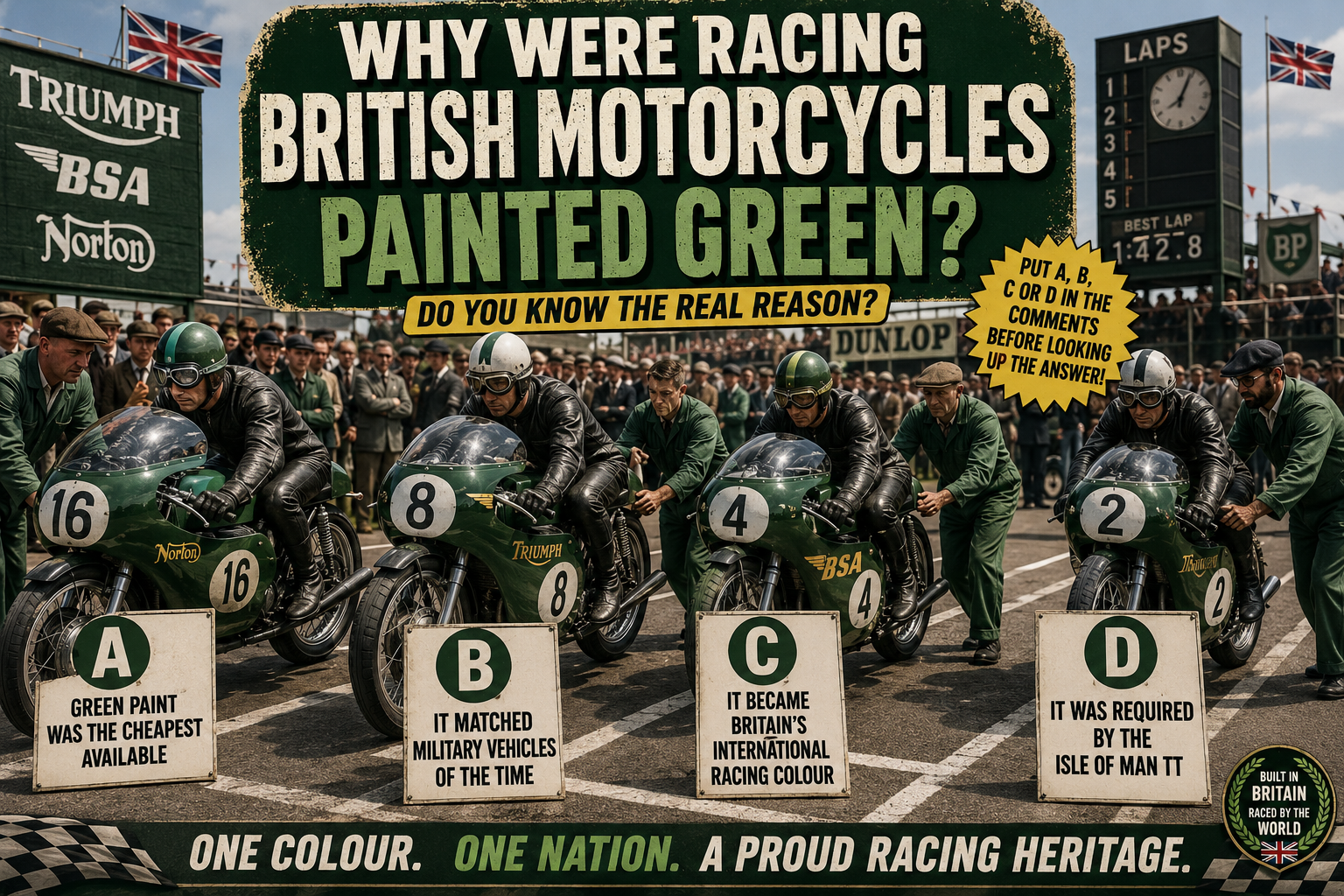 Why were racing British motorcycles painted green?