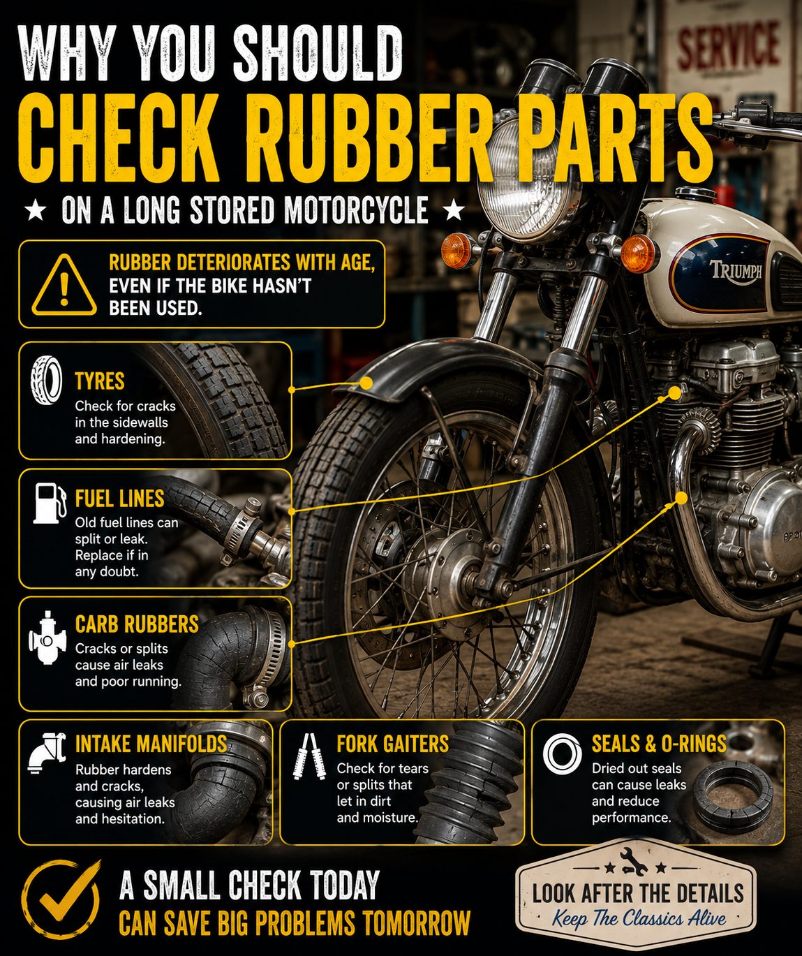 Why you should check rubber parts on a long stored motorcycle