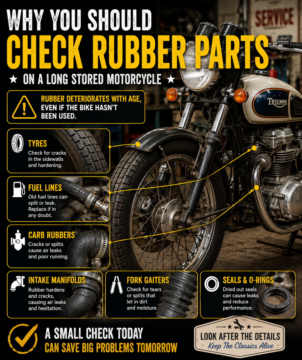 Why you should check rubber parts on a long stored motorcycle